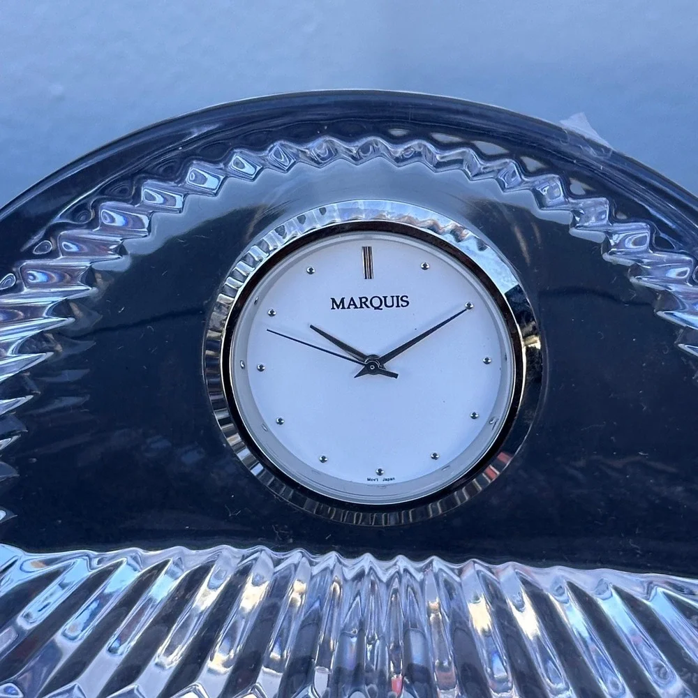 VTG Marquis by Waterford Crystal Shelf Desk Mantel Clock Works - Needs A Battery